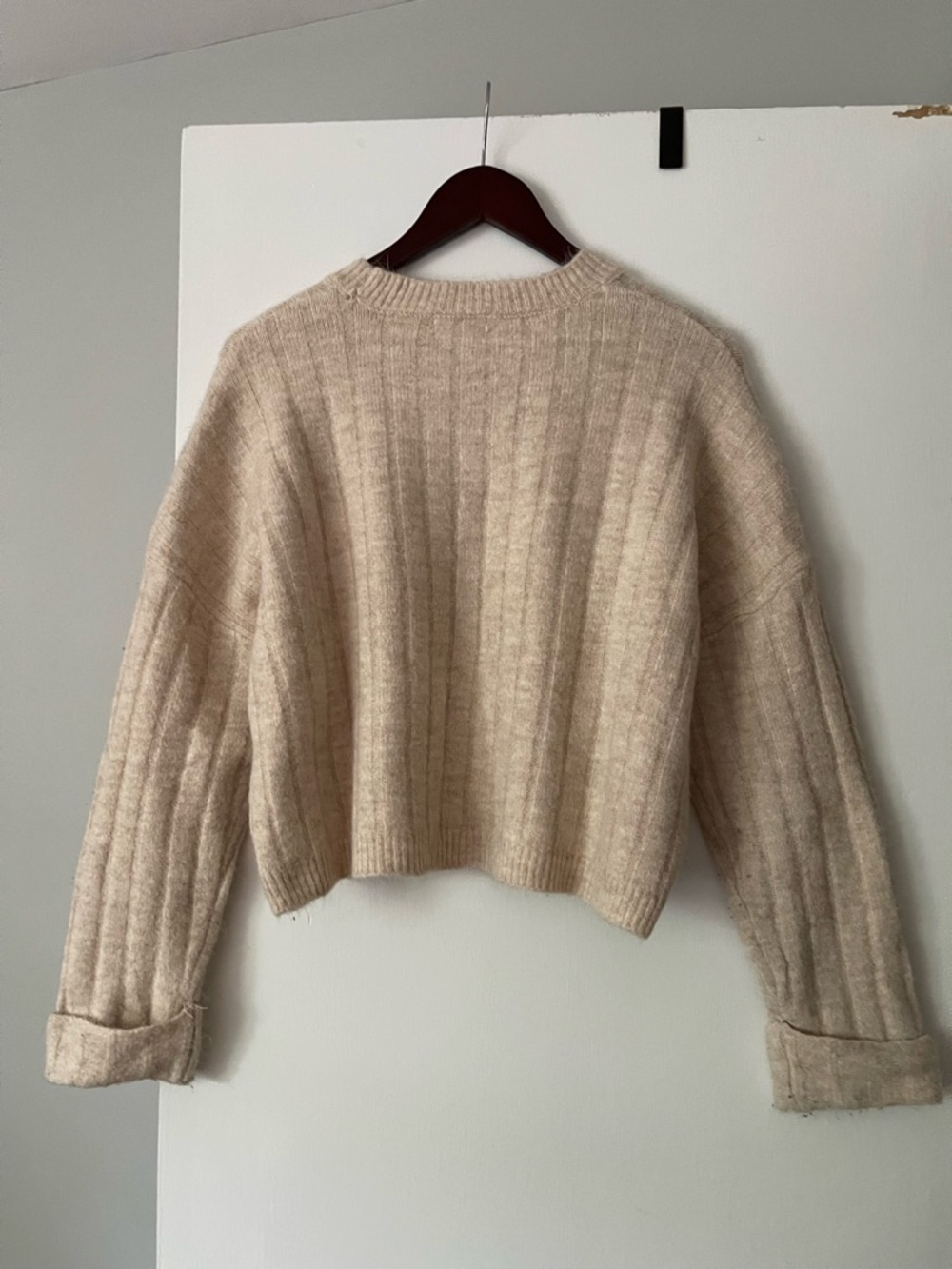 Sincerely Jules Cream Ribbed Cropped Crew Sweater